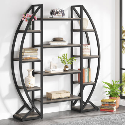 Tribesigns Bookshelf, Oval Triple Wide Etagere Bookcases Industrial Display Shelves Tribesigns