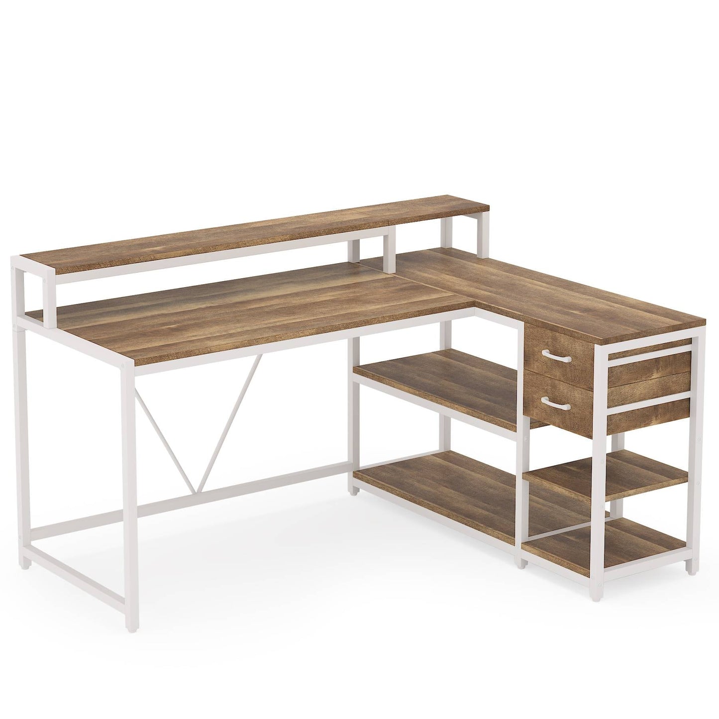 Tribesigns L-Shaped Desk, Industrial Corner Desk with Drawer & Storage Shelves Tribesigns