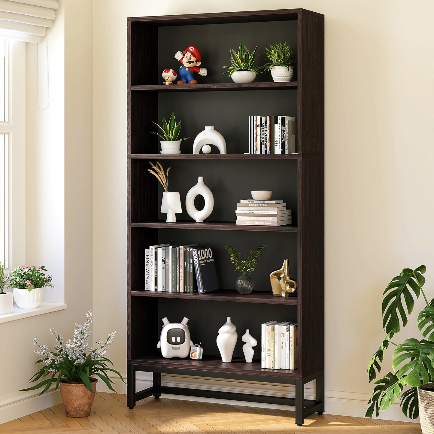 70.8" Bookcase, Large Bookshelf Organizer with 5-Tier Storage Shelves