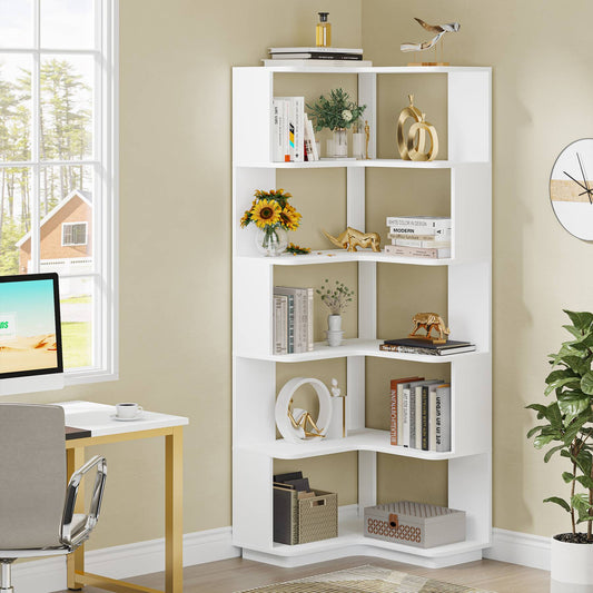 Corner Bookshelf, 6-Tier Corner Bookcase Display Rack Tribesigns