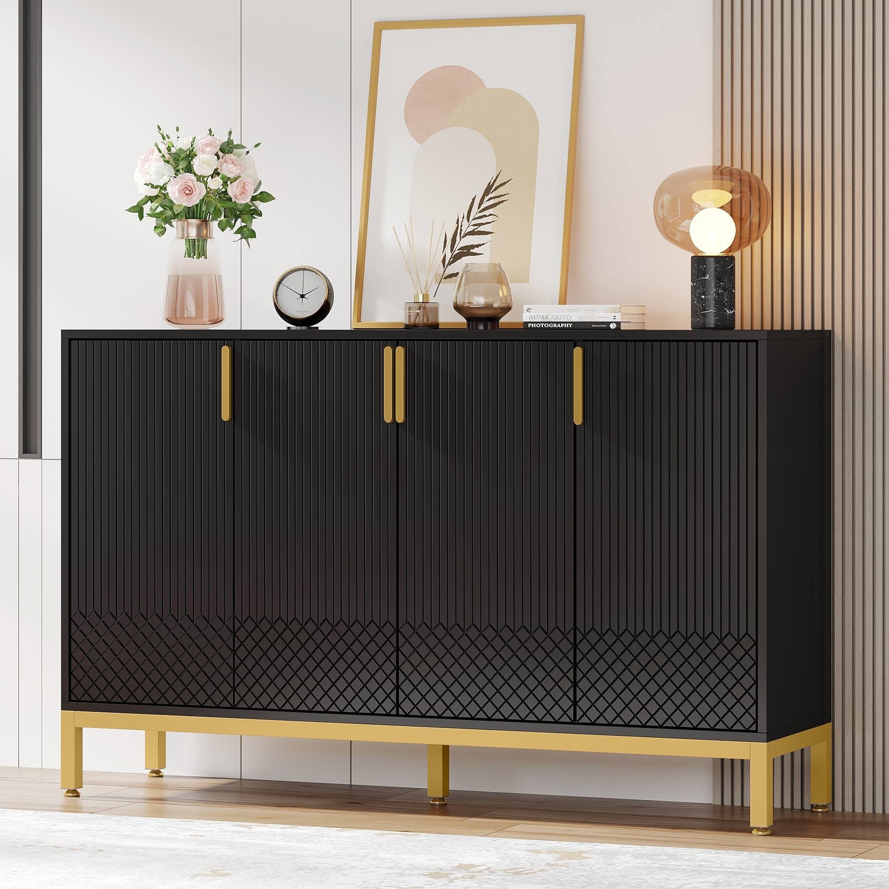 Sideboard Buffet, 59" Luxury Buffet Storage Cabinet with 4 Doors Tribesigns