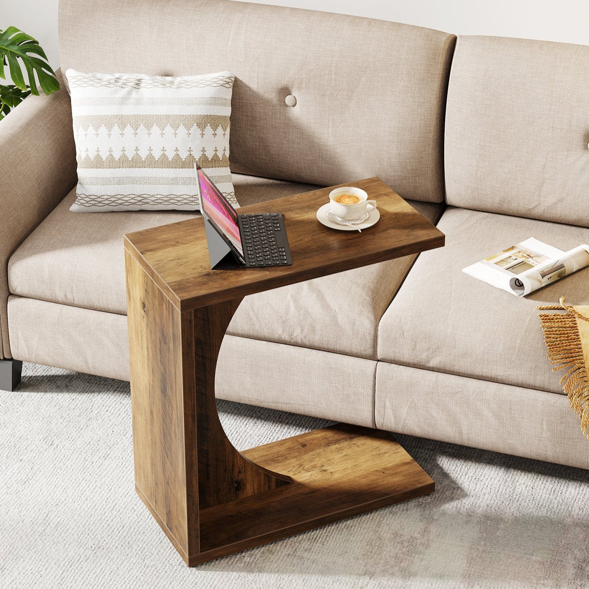 C - Shaped End Table, Sofa Side Table Couch Table Tribesigns