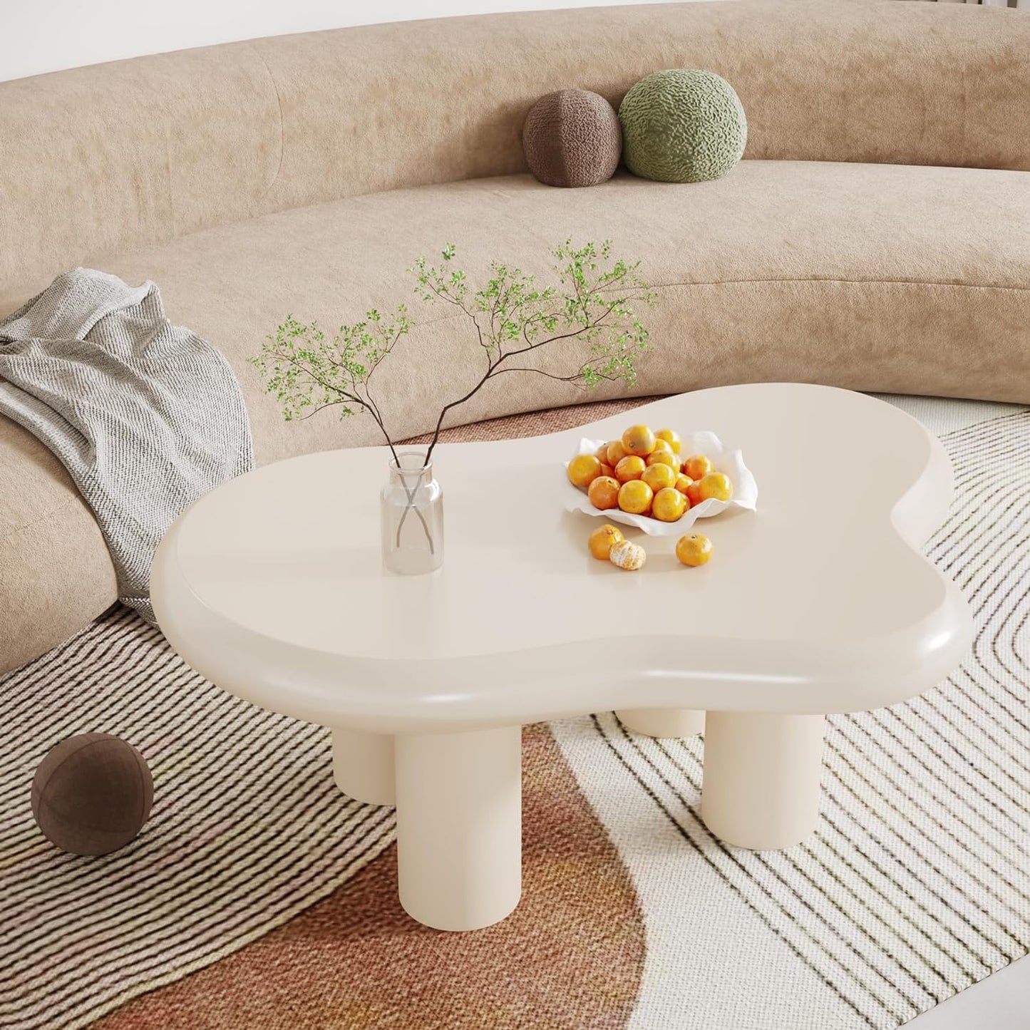 Cloud-Shaped Coffee Table, Modern Center Table with 4 Solid Legs Tribesigns