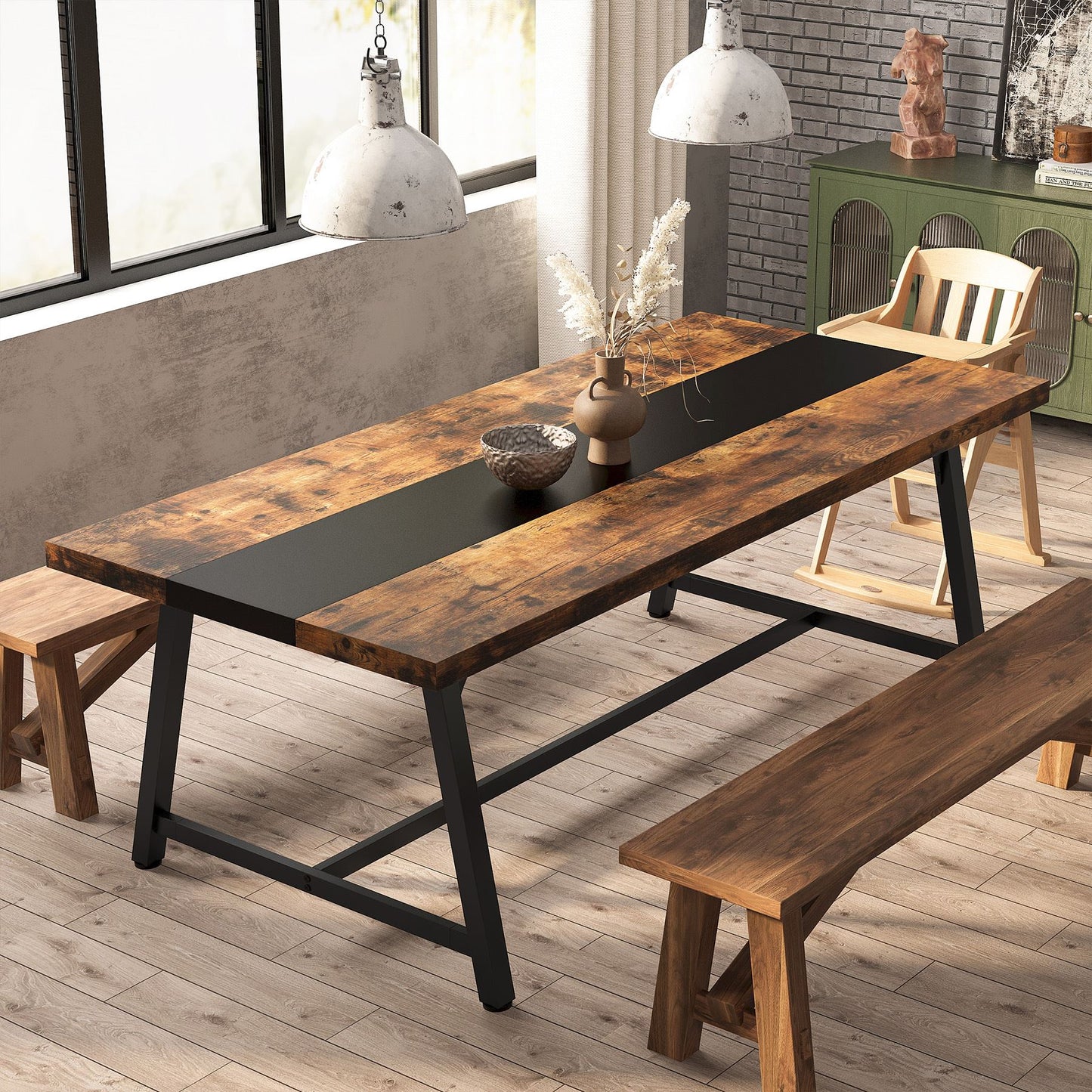 Dining Table for 8 People, 70.87" Rectangular Wood Kitchen Table Tribesigns