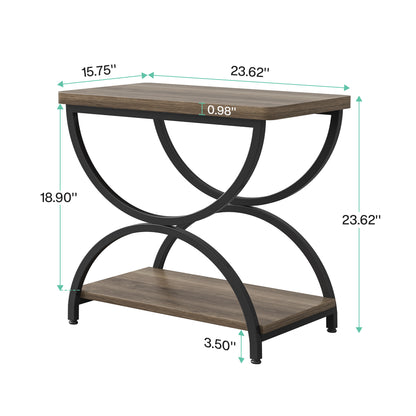 2-Tier End Table, Rectangular Side Table with Stylish Metal Frame