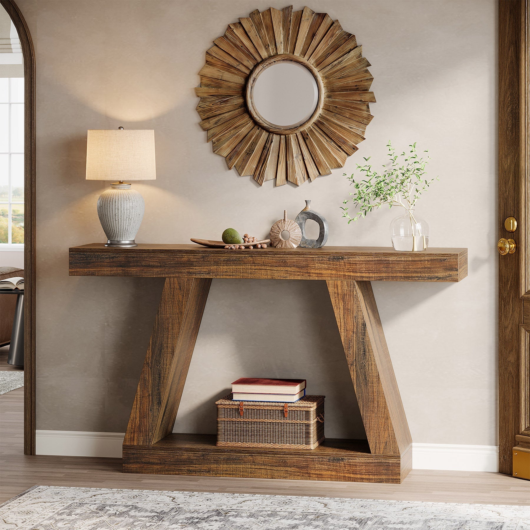 Farmhouse Console Table, 55" Sofa Table with Storage Tribesigns