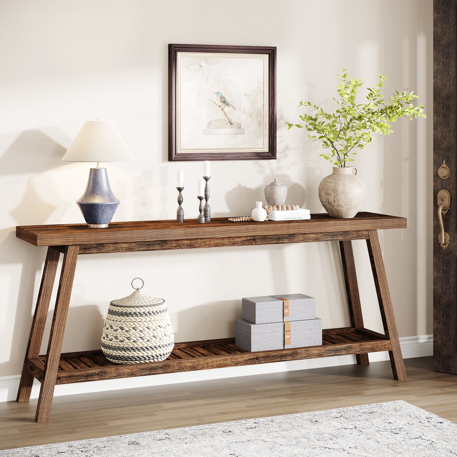 Farmhouse Console Table, 70.9" Entryway Table 2-Tier Sofa Table Tribesigns