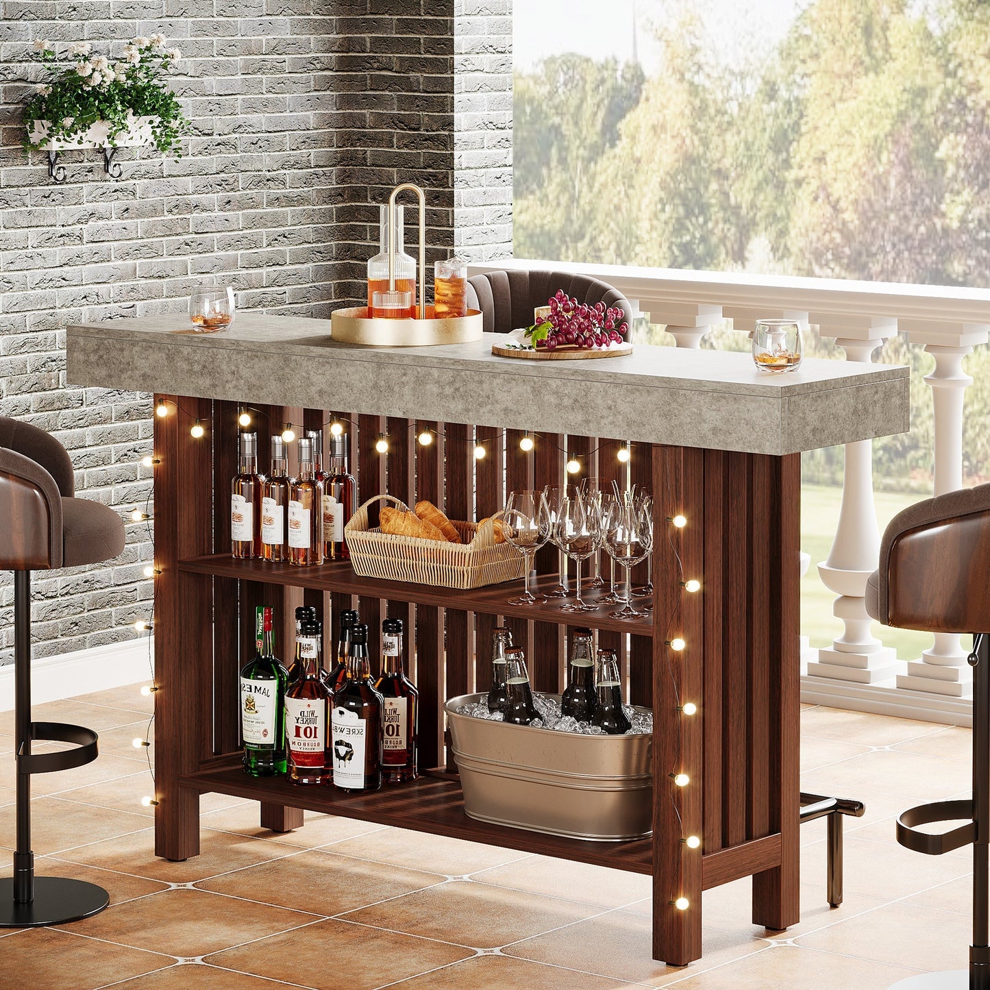 Home Bar Unit, Modern 2 - Tier Bar Table with Footrest Tribesigns