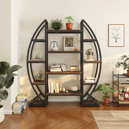 Industrial Bookshelf, Oval Triple Wide Etagere Bookcases Display Shelves Tribesigns