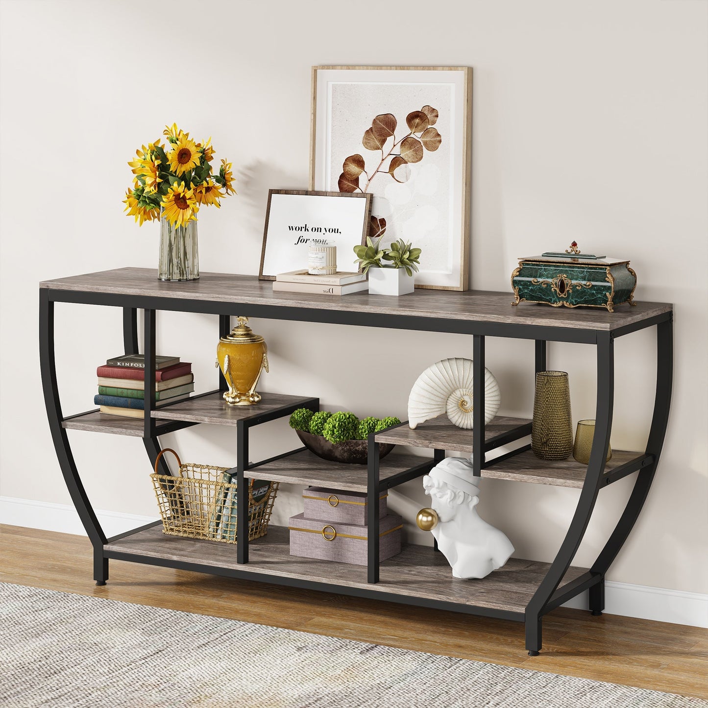 Industrial Console Table, 70.9" Entryway Sofa Table with Shelves Tribesigns