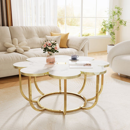 Modern Coffee Table, Flower - Shaped Center Table with Faux Marble Tabletop Tribesigns