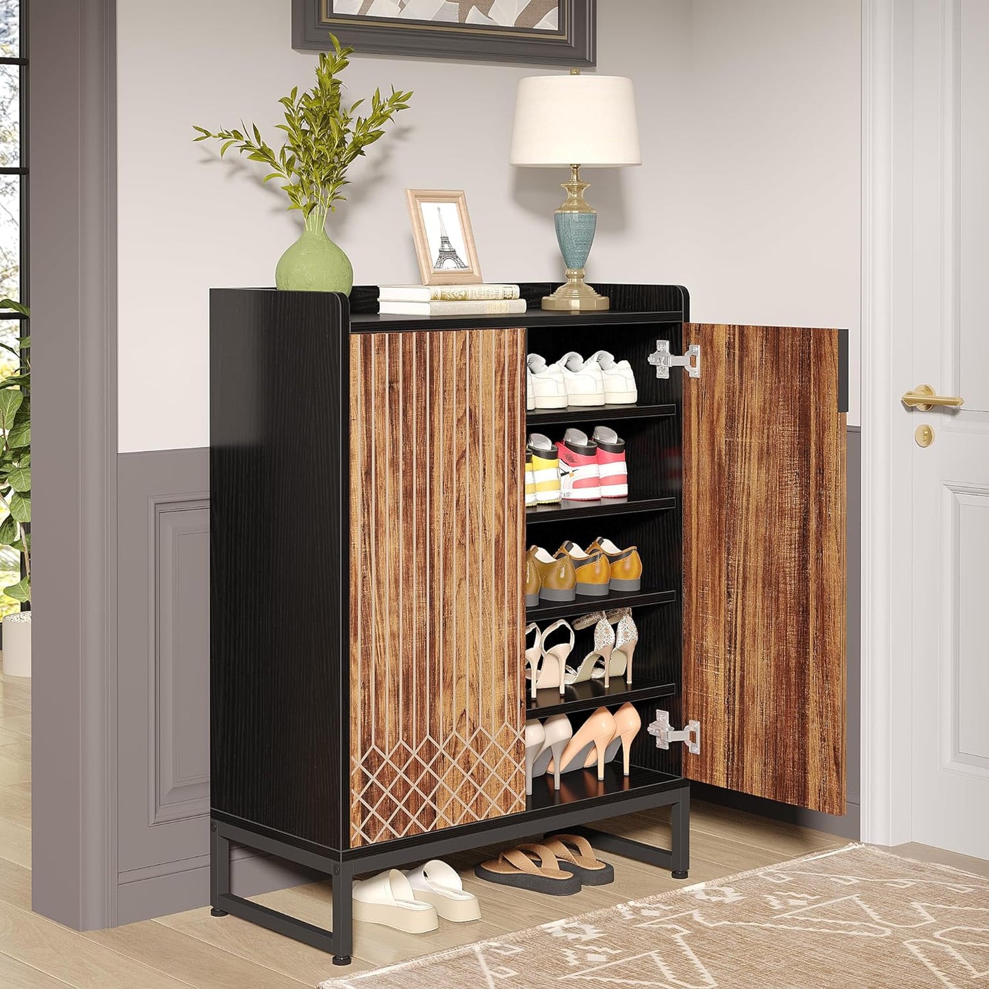 Modern Shoe Cabinet with Doors, 5-Tier Modern Shoe Rack Organizer Tribesigns