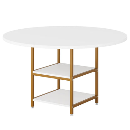 Round Dining Table, 47" Kitchen Dinner Table with Storage Shelf Tribesigns