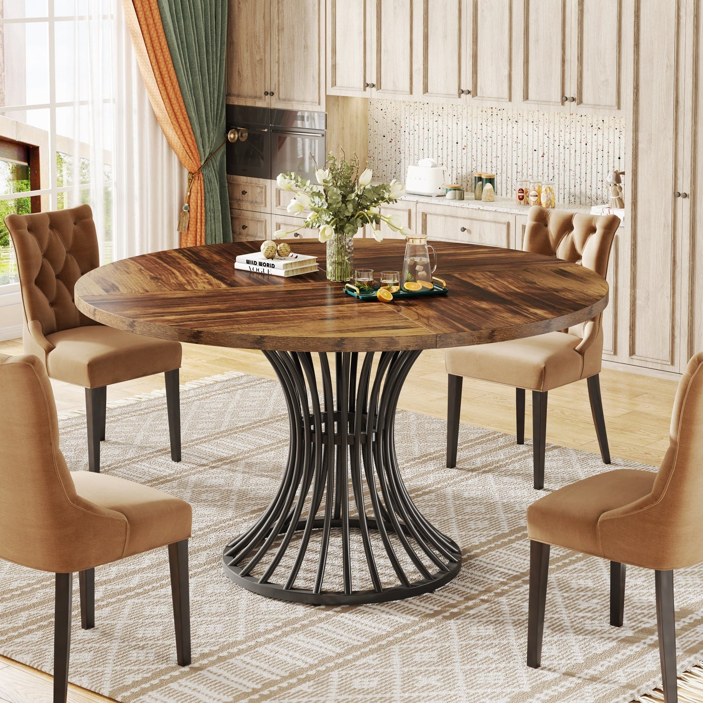 Round Dining Table for 4-6, 47" Farmhouse Circle Kitchen Table Tribesigns