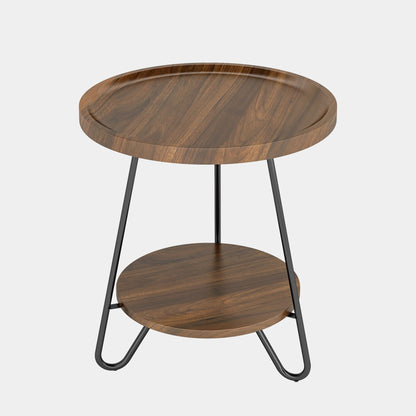 Round End Table, 2-Tier Side Table Accent Table with Metal Legs Tribesigns