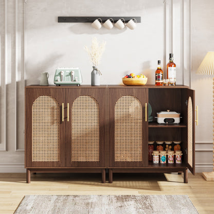 Sideboard Buffet Set of 2, Accent Rattan Storage Cabinet with Doors Tribesigns