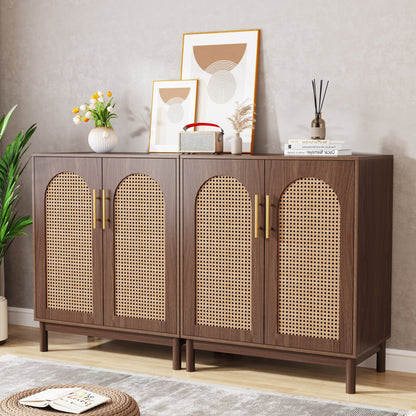 Sideboard Buffet Set of 2, Accent Rattan Storage Cabinet with Doors Tribesigns