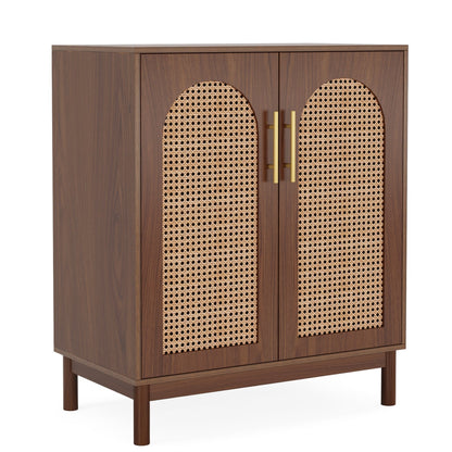 Sideboard Buffet Set of 2, Accent Rattan Storage Cabinet with Doors Tribesigns