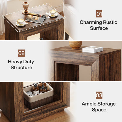 Solid Wood End Table, Square Side Table Nightstands with Storage Tribesigns