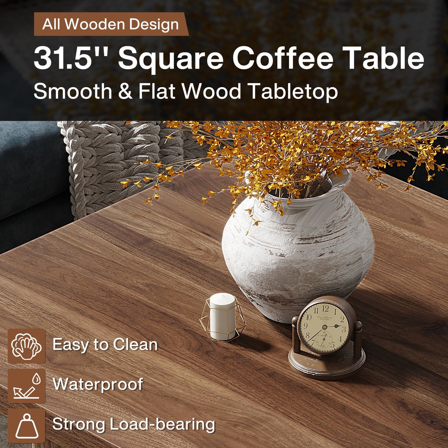 Square Coffee Table, 31.5-Inch Wood Center Table Cocktail Table Tribesigns