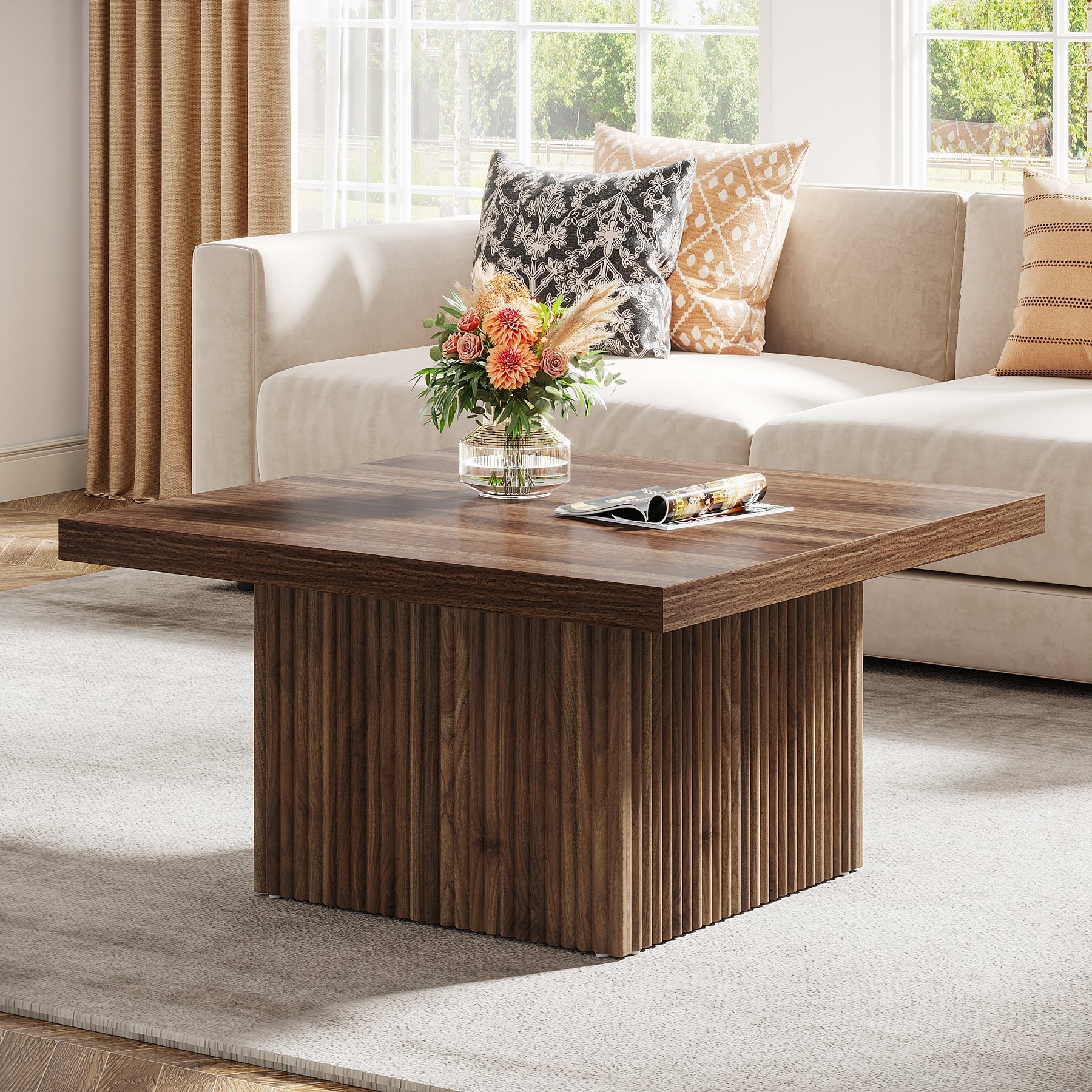 Square Coffee Table, 31.5-Inch Wood Center Table Cocktail Table Tribesigns