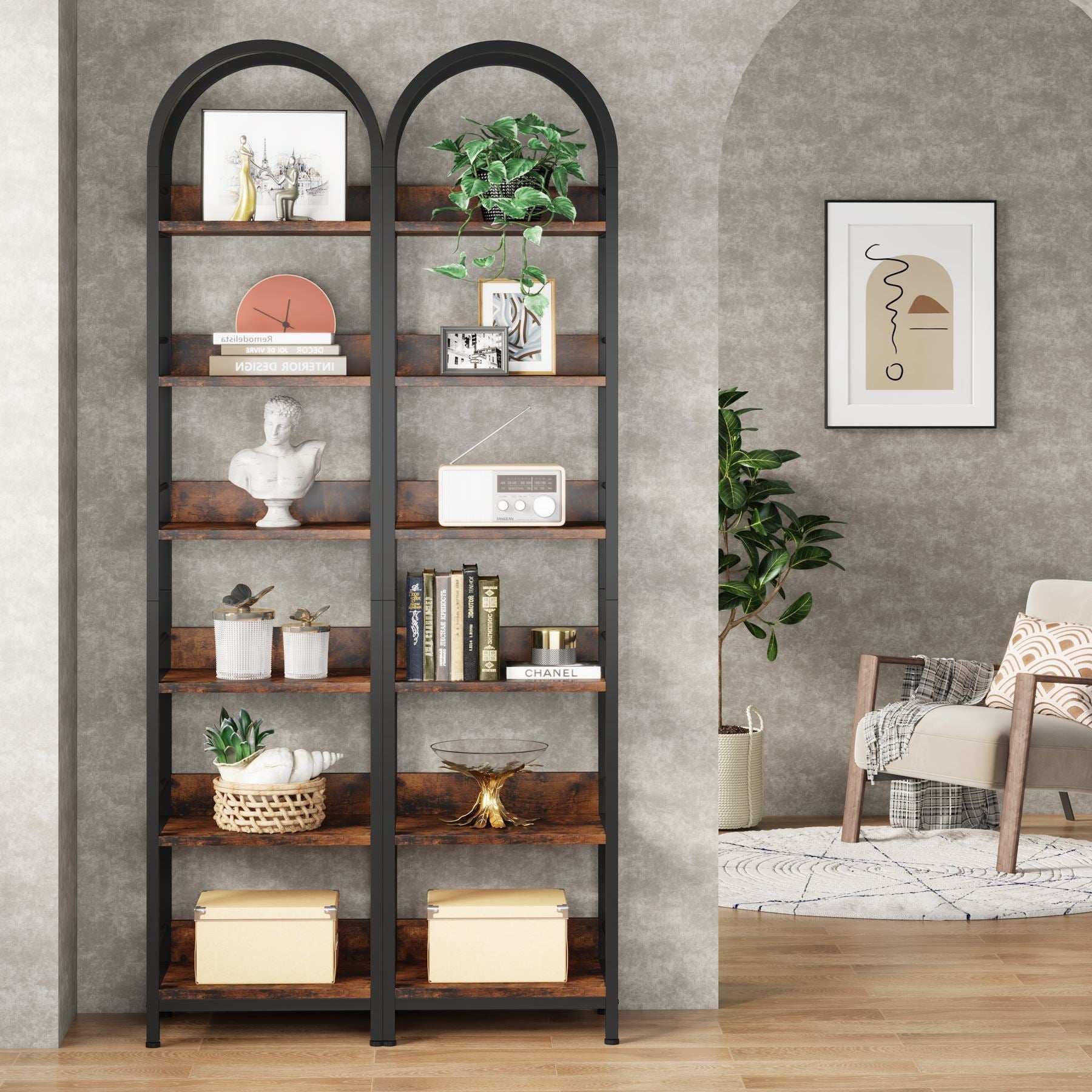 Tribesigns 6 - Tier Bookshelf, 78.7" Narrow Bookcase Arched Display Shelf Tribesigns