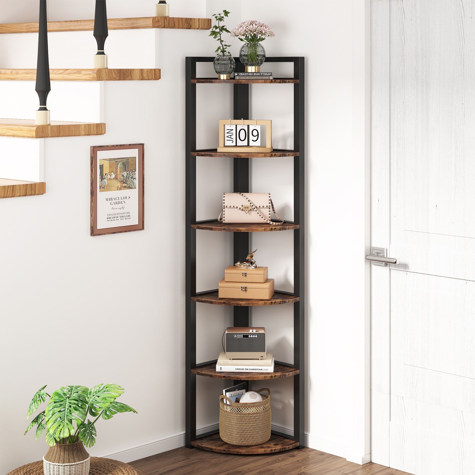 Tribesigns 6 - Tier Corner Shelf, Small Corner Bookshelf Storage Rack Tribesigns