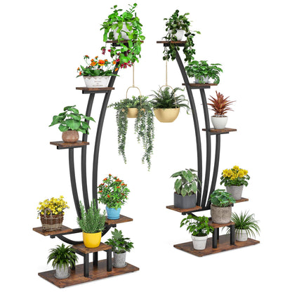 Tribesigns 6 - Tier Plant Stand Pack of 2, Metal Curved Display Shelf with 2 Hanging Hooks Tribesigns