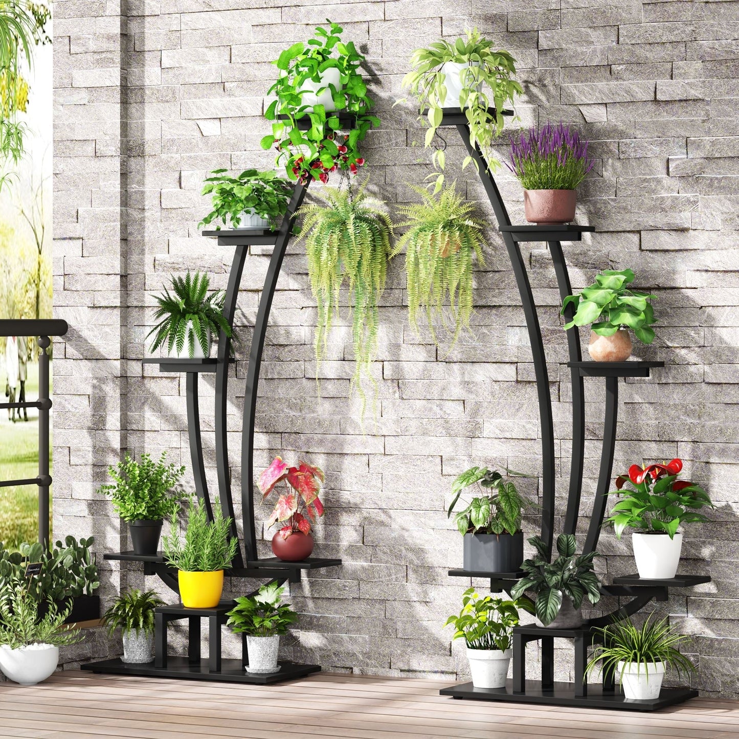 Tribesigns 6 - Tier Plant Stand Pack of 2, Metal Curved Display Shelf with 2 Hanging Hooks Tribesigns