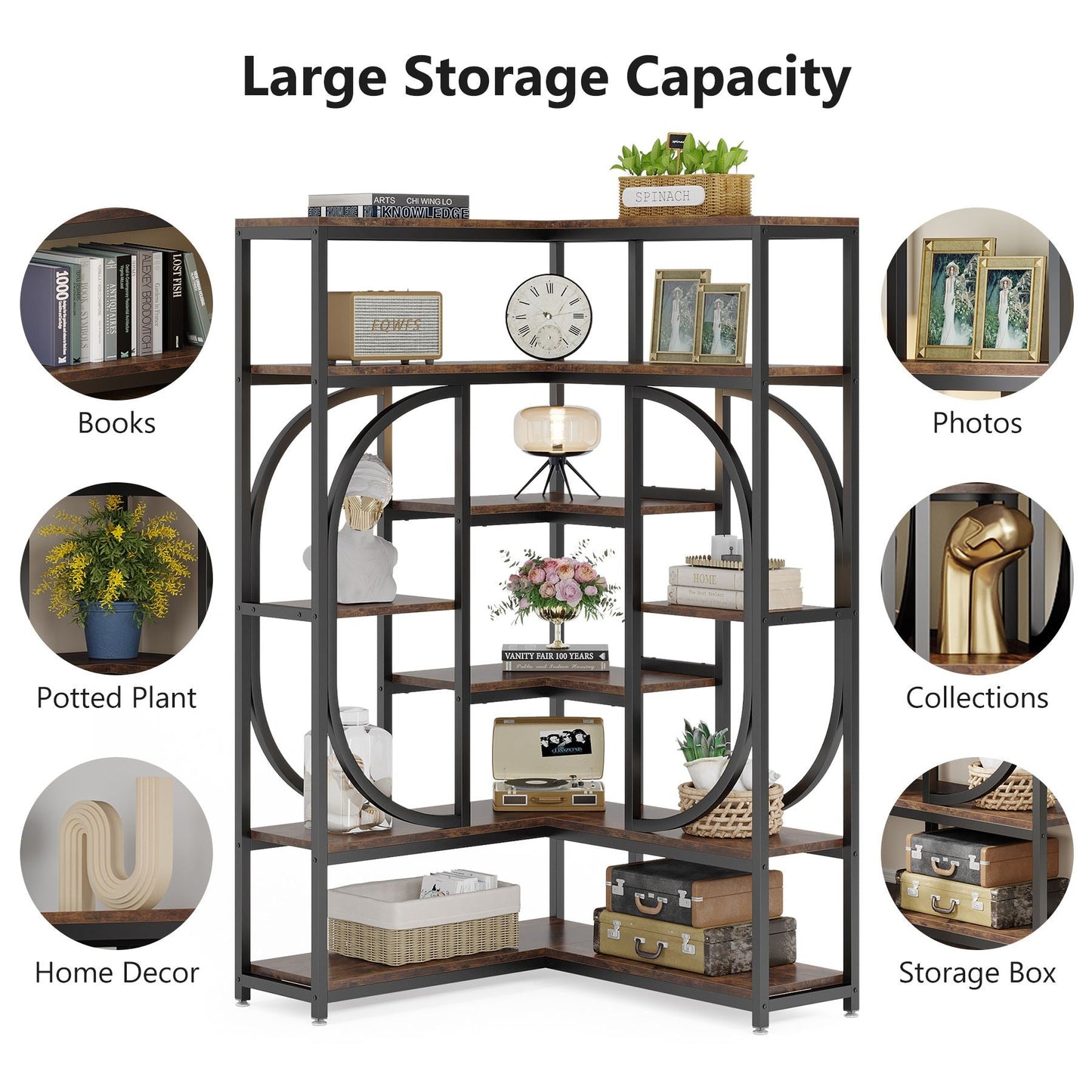 Tribesigns 7 - Shelf Corner Bookshelf, L - Shaped Bookcase Display Rack Tribesigns