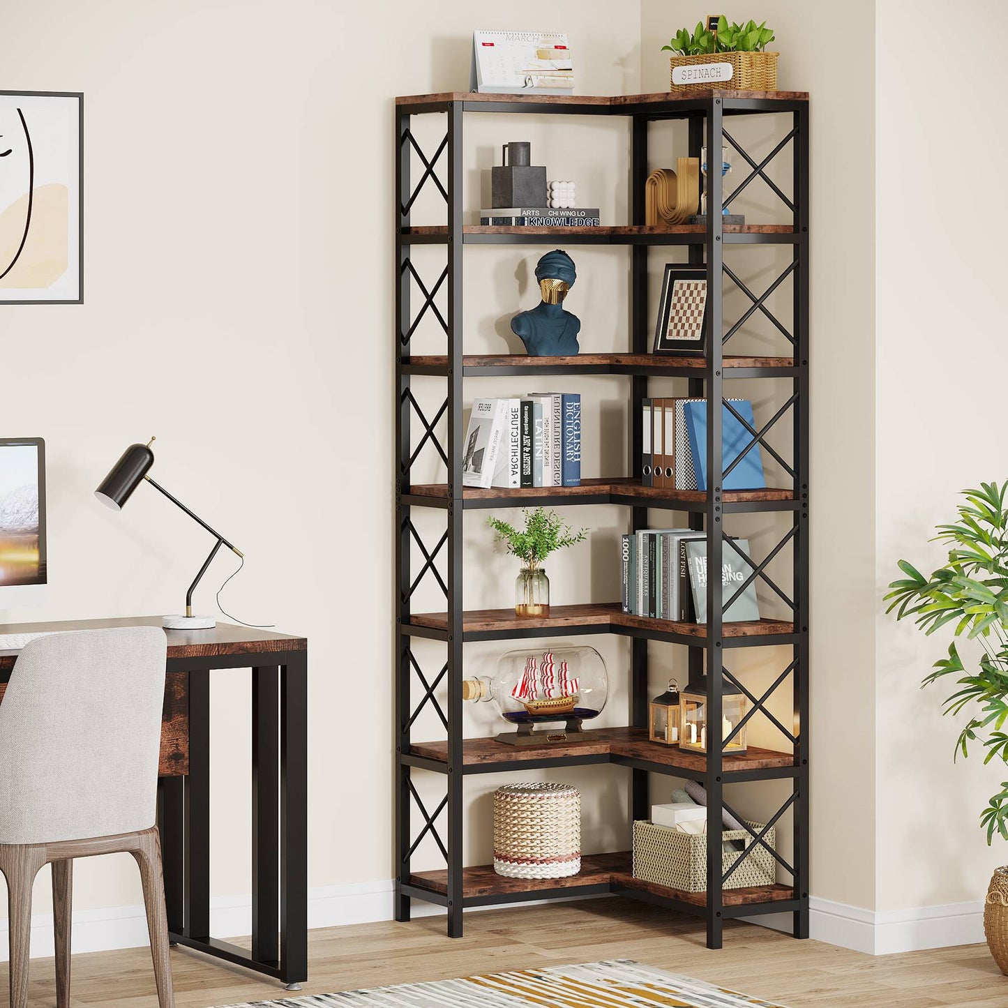 Tribesigns 7 - Tier Corner Bookshelf Corner Bookcase Storage Display Rack Tribesigns