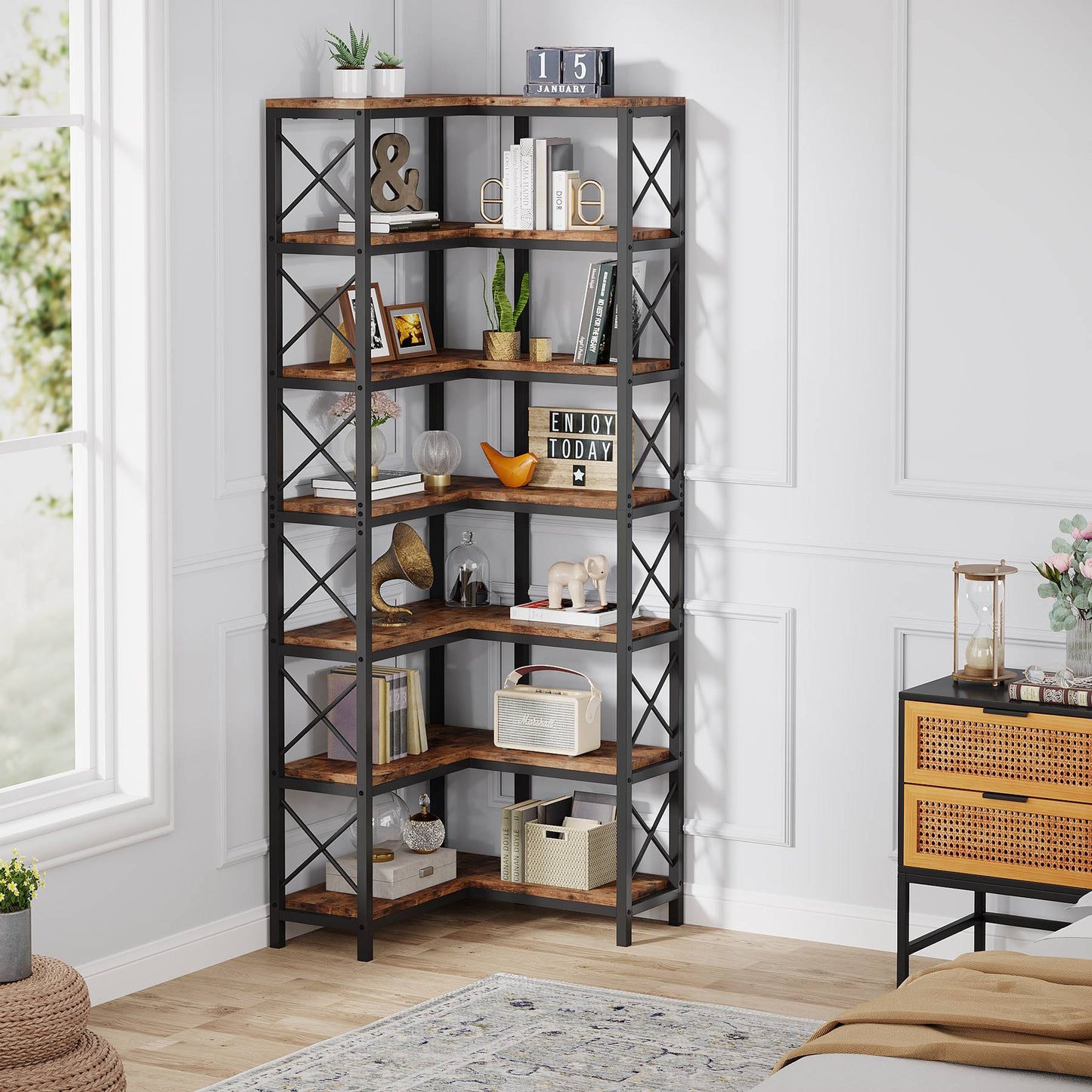 Tribesigns 7 - Tier Corner Bookshelf Corner Bookcase Storage Display Rack Tribesigns