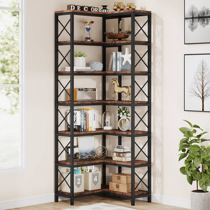 Tribesigns 7 - Tier Corner Bookshelf Corner Bookcase Storage Display Rack Tribesigns