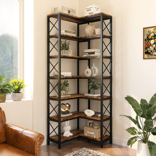 Tribesigns 7 - Tier Corner Bookshelf Corner Bookcase Storage Display Rack Tribesigns