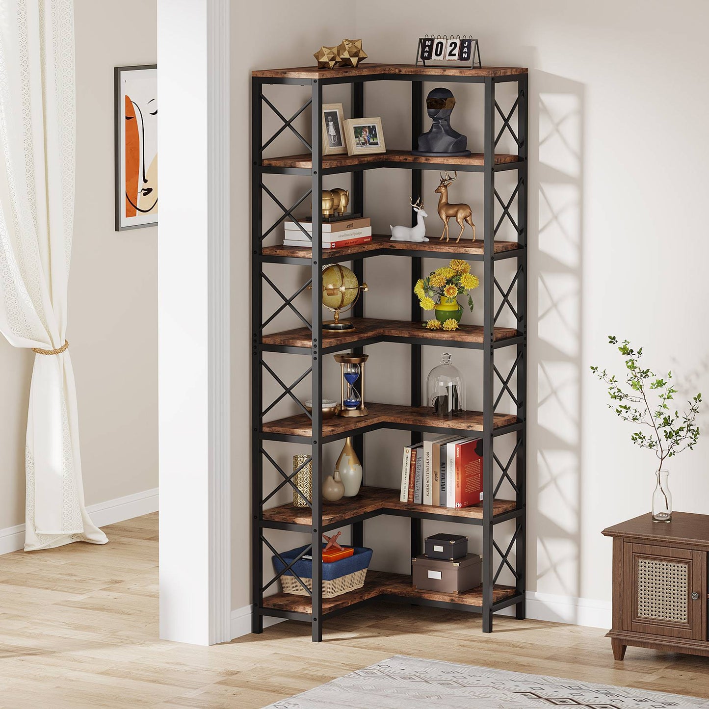 Tribesigns 7 - Tier Corner Bookshelf Corner Bookcase Storage Display Rack Tribesigns