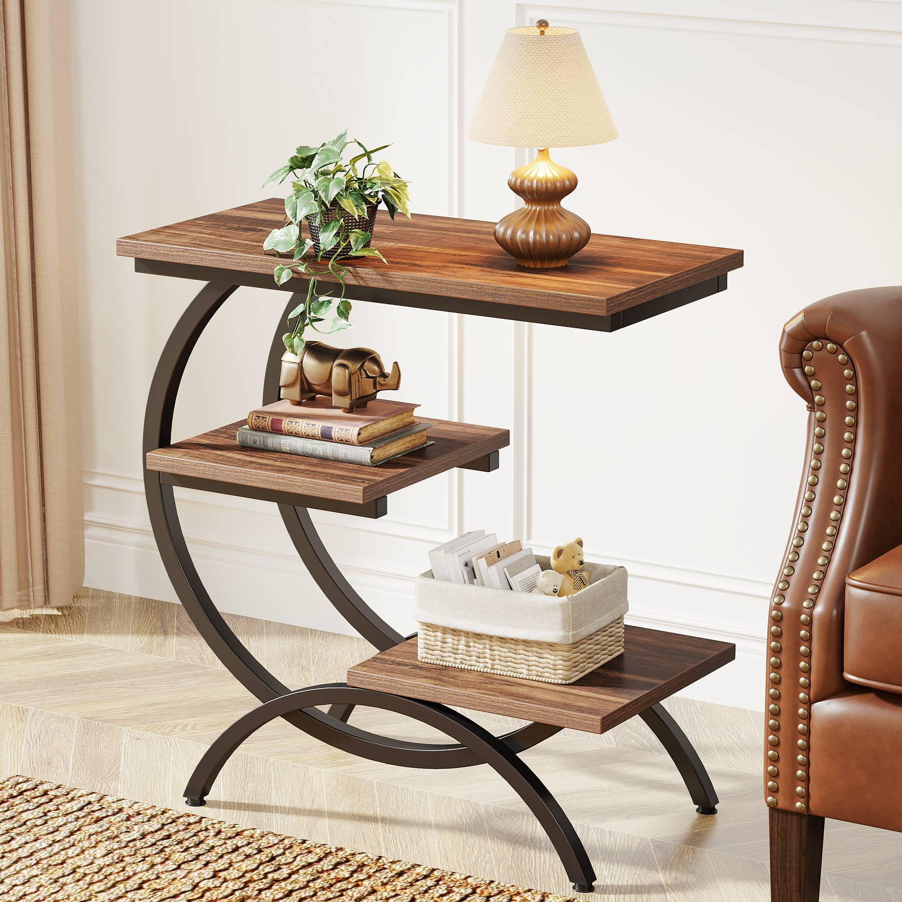 Tribesigns C - Shaped End Table, Industrial 3 - Tier Side Table for Small Space Tribesigns