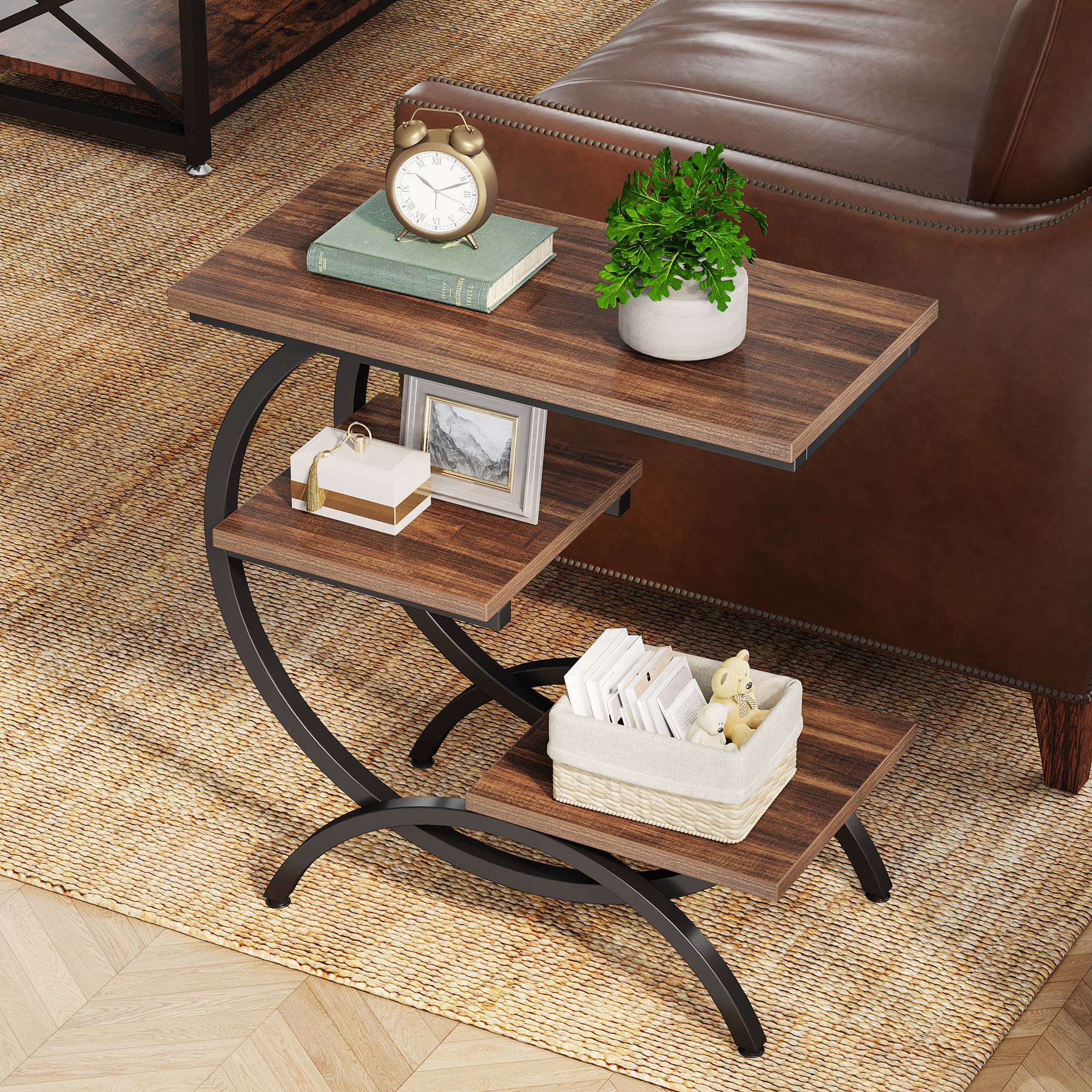 Tribesigns C - Shaped End Table, Industrial 3 - Tier Side Table for Small Space Tribesigns