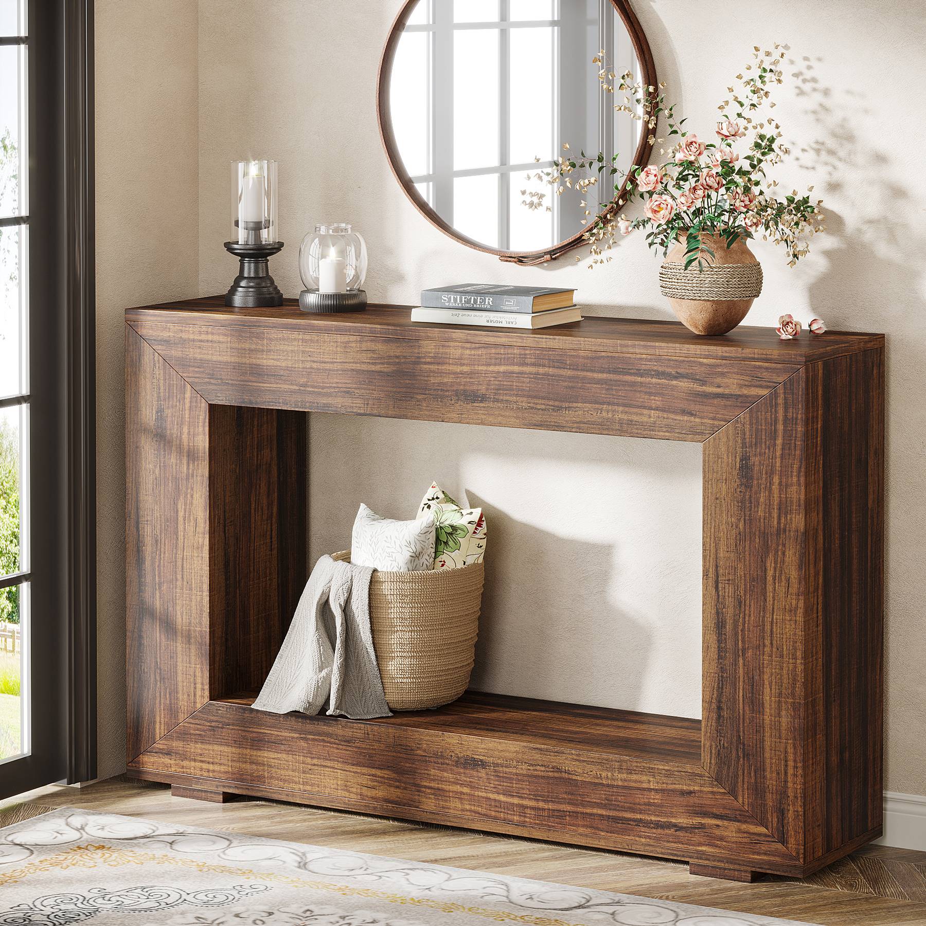 Tribesigns Farmhouse Console Table, 47" Wood Entryway Sofa Table with Storage Tribesigns