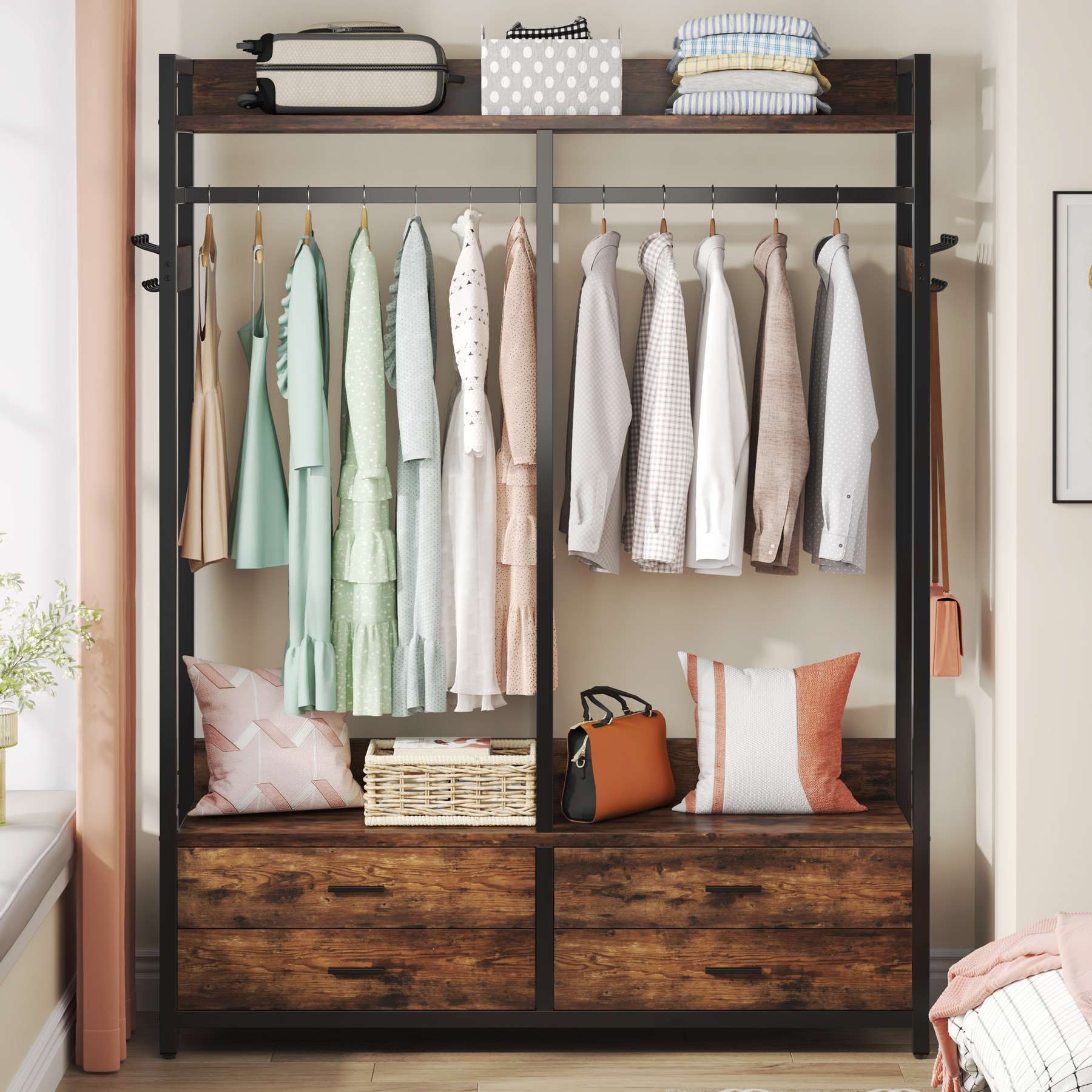 Tribesigns Freestanding Closet Organizer, Garment Rack with Drawers & Shelves Tribesigns