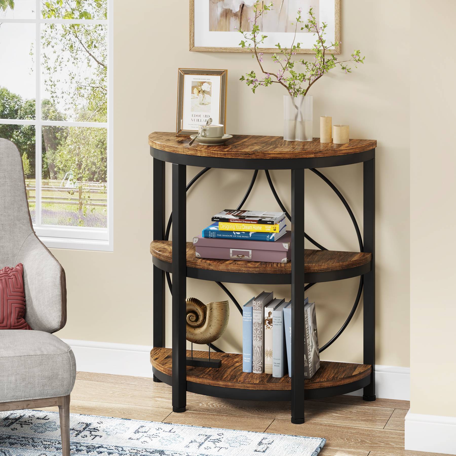 Tribesigns Half - Round End Table, 3 - Tier Narrow Side Table with Metal Frame Tribesigns