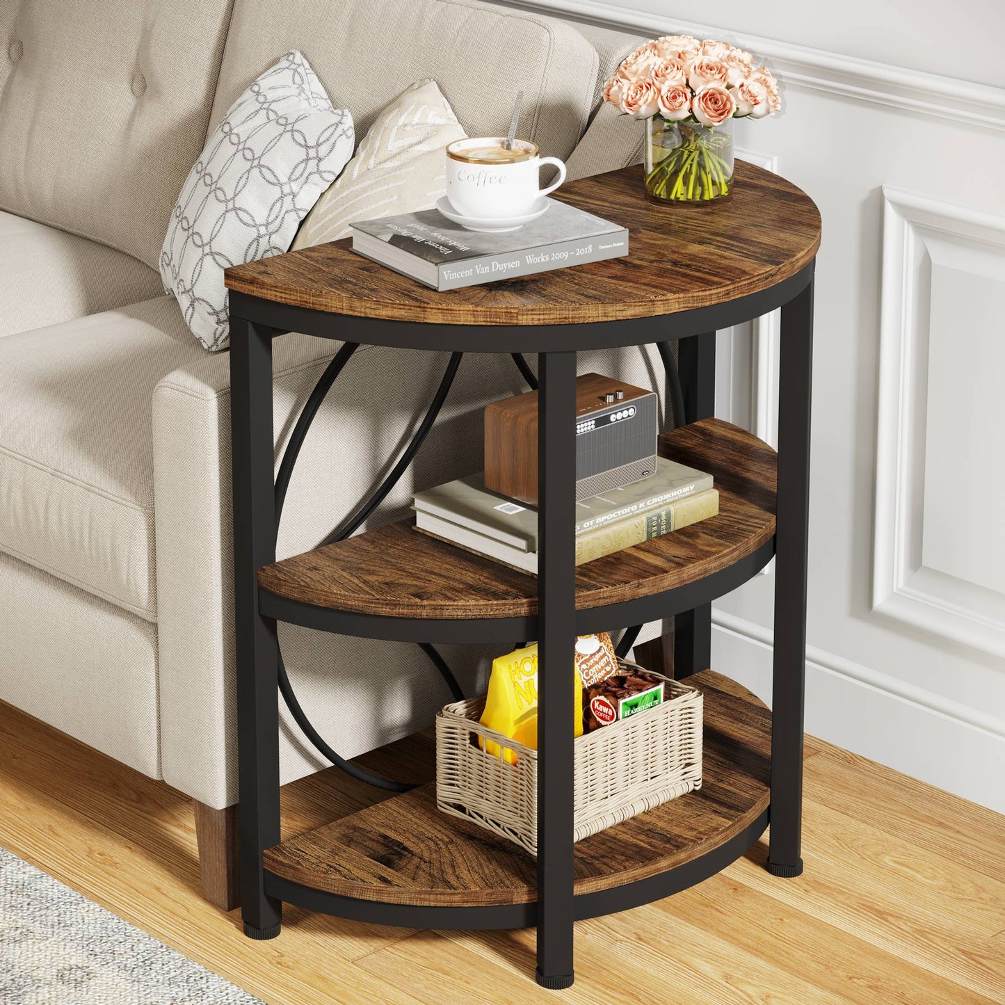 Tribesigns Half - Round End Table, 3 - Tier Narrow Side Table with Metal Frame Tribesigns