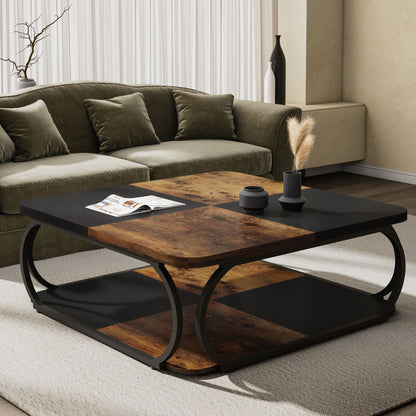 Tribesigns Square Coffee Table, 39" Central Cocktail Table with 2 - Tier Shelves Tribesigns