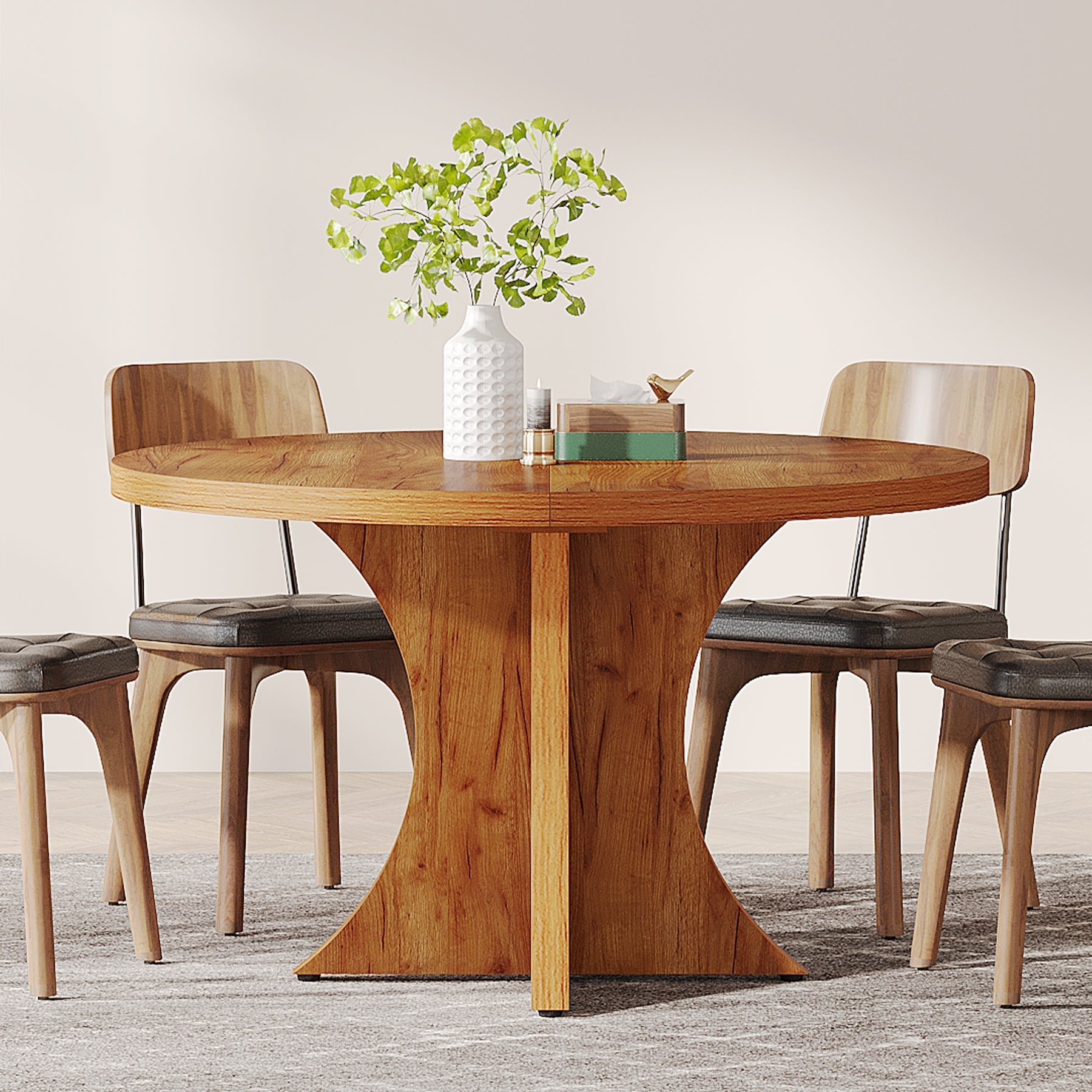 Wood Dining Table, 47.24 Inches Round Kitchen Table for 4-6 Tribesigns