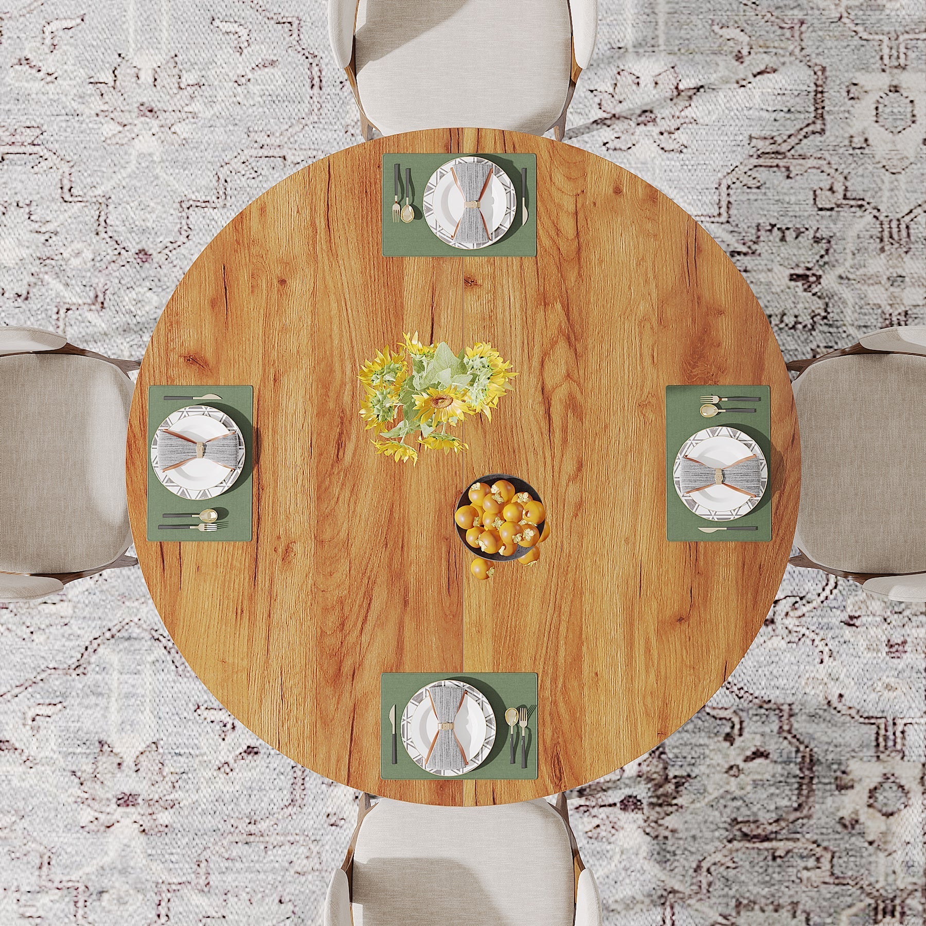 Wood Dining Table, 47.24 Inches Round Kitchen Table for 4-6 Tribesigns