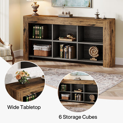 Wood Sofa Table, Rustic Console Table Entryway Table with 6 Storage Cubes Tribesigns