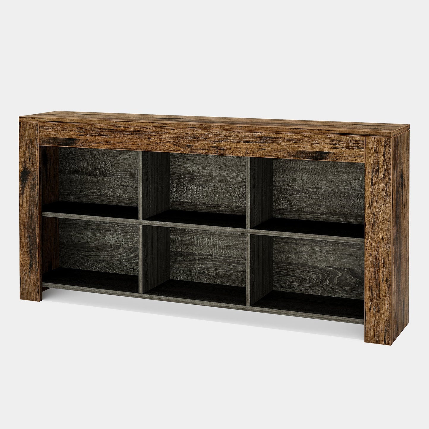 Wood Sofa Table, Rustic Console Table Entryway Table with 6 Storage Cubes Tribesigns