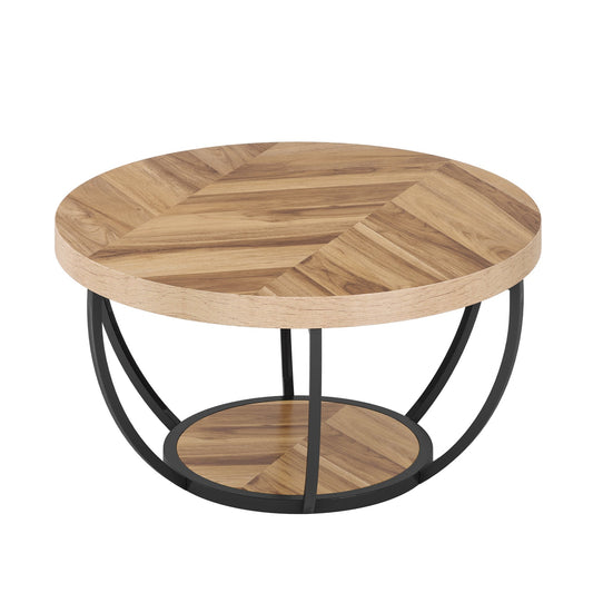 Wooden Coffee Table, 2-Tier Round Central Cocktail Table with Shelves Tribesigns